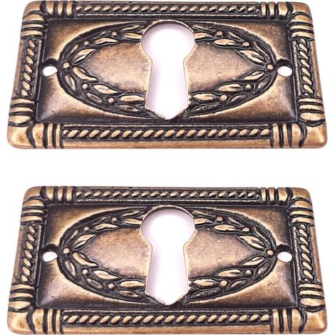 horizontale Lorbeer-Schlüssellochrosetten 25x43mm für antike Vintage-Möbeltruhen, Bronze-Finish (1/3)