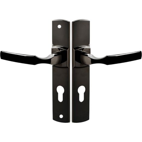 Ensemble de Poignée de Porte sur Plaque - Version Clé I pour Porte d'Entrée, Cave, Abris de Jardin à Cylindre - Entraxe 195 mm - en Zamak Résistant - Diamant Noir (1/5)