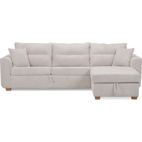LOULOU - Canapé droit convertible velours côtelé 3 places - Beige
