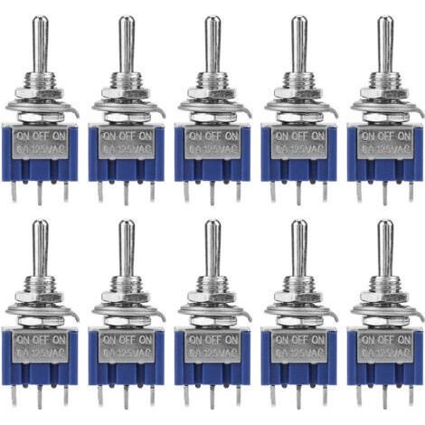 10 pièces sur OFF sur Mini interrupteur à bascule SPDT 3 positions 3 broches 6mm 6A 125VAC (1/5)