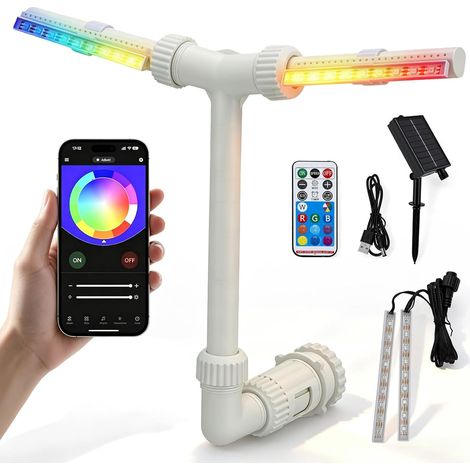 Fontaine de Piscine, Fontaine Solaire à Double Tête avec Éclairage RGB, 11 Couleurs, Contrôle par APP et Télécommande, 6 Modes d'Éclairage, Jet Réglable 0,5–3 m, Pour Piscines Hors Sol et Enterrées (1/5)