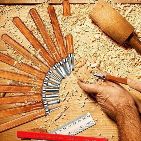 Kit d'outils de sculpture sur bois 12 pièces - Ciseaux à découper professionnels Manche de couteau Sculpture Expert menuisier Débu (1/2)
