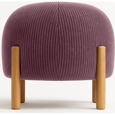 Runder Pouf mit Kord-Bezug und Beinen aus Naturholz - Marrakesh Weinrot (1/5)