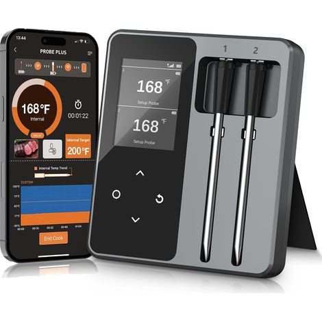 Thermomètre à viande intelligent sans fil Bluetooth 2 sondes étanches IP67, thermomètre numérique pour aliments de cuisine, four, steak, barbecue (1/5)