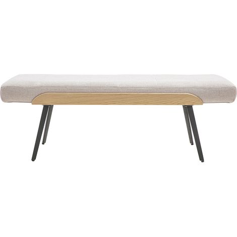 Banc en tissu effet velours texturé beige, bois clair et métal noir L123 cm ELIOR (1/4)