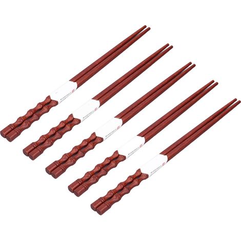 Lot de 5 paires de baguettes réutilisables antidérapantes en acajou naturel, légères, confortables et lavables, idéales pour les fêtes et les mariages. (1/5)