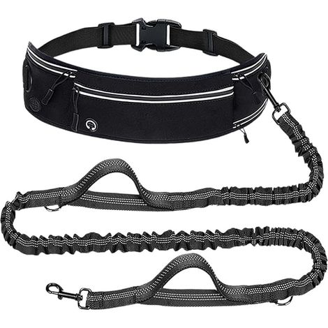 Freihändige Hundeleine, reflektierende und rutschfeste Tasche mit Fächern und doppellagig gepolsterten Schultergurten, geeignet für Spaziergänge, Bummel und Joggen im Freien, schwarz. (1/4)