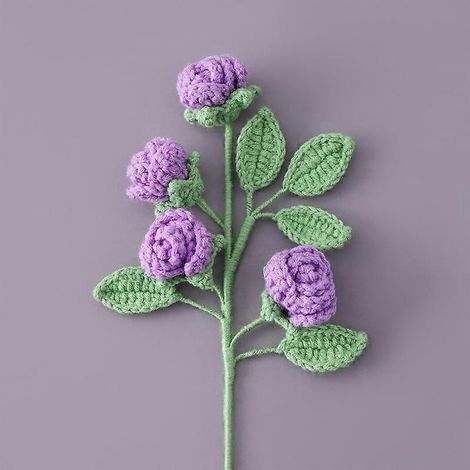 bouquet de roses fait main en coton au lait, crochet multi-têtes, fleurs artificielles, décoration intérieureviolet (1/5)