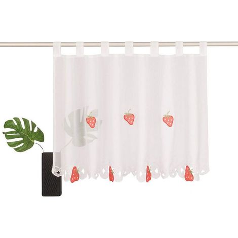 Rideau de café Moderne - Brise-Bise Courts Voile Stores Romains - Café Stores Broderie De Fruits - pour Cuisine (Largeur 90cm / Hauteur 30cm, Rouge) (1/4)