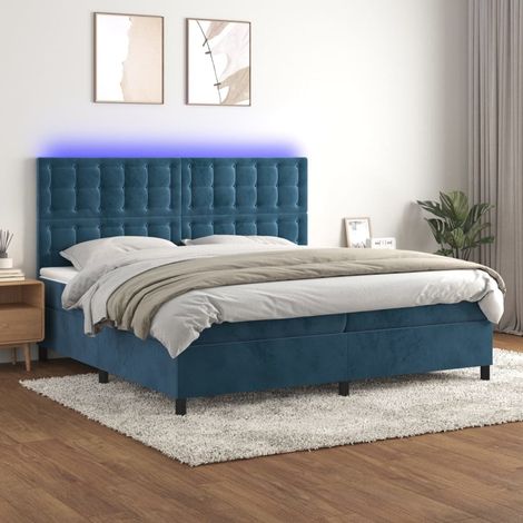 Sommier tapissier matelas et LED,Ensemble Sommier + Matelas pour Lit adulte Bleu foncé 200x200 cm Velours -BV91128 (1/5)