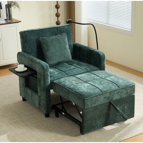 Sillón cama reclinable con almacenaje chenilla verde OKMYHOME (1/5)