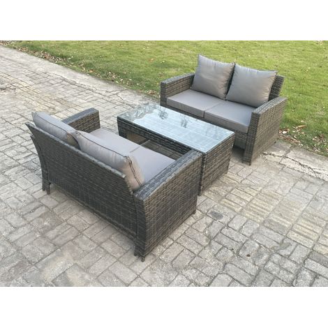 Fimous 3 Stücke Lounge Poly Rattan Gartenmöbel Set mit Sofa und Tisch für den Garten Dunkelgrau Gemischt (1/5)