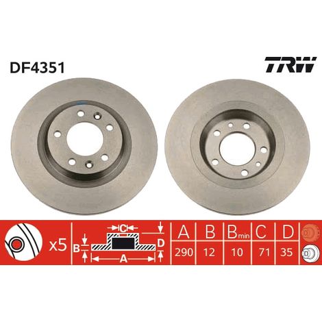 DISQUE DE FREIN ARRIÈRE DF4351 TRW (1/2)