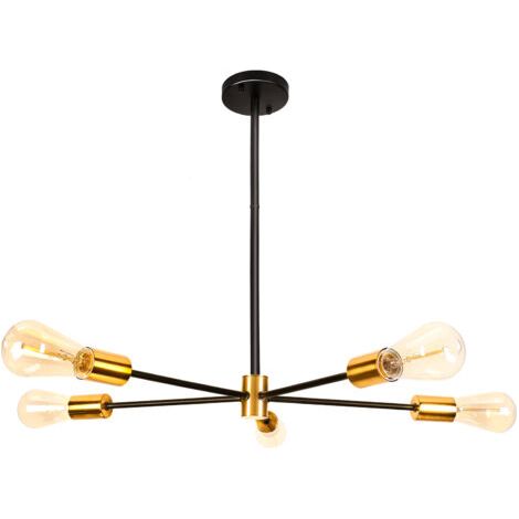 royaluxe- Plafonnier Moderne Noir Lampe De Plafond Rétro Luminaire Plafonnier Intérieur En Métal Lustre Simple À 5 Lumières Pour Couloir, Chambre À Coucher,E27 (1/5)
