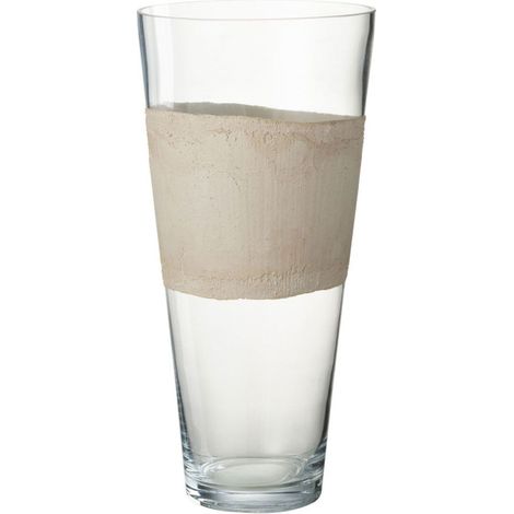 Vase Déco en Verre "Delph" 45cm Transparent & Beige (1/3)