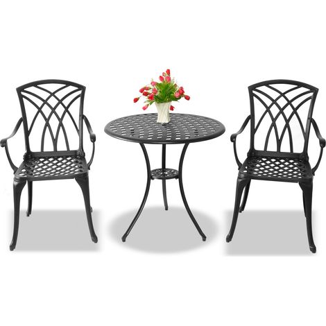 Centurion Supports OSHOWA Luxurious Garden & Patio Table & 2 Large Chairs Cast Aluminium Bistro Set - Black (1/5)