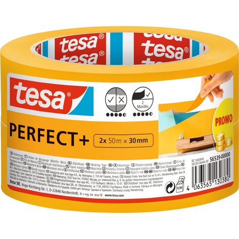 Tesa Perfect+ Nastro Adesivo Giallo 100 m x 3 cm 2 pezzi (1/5)