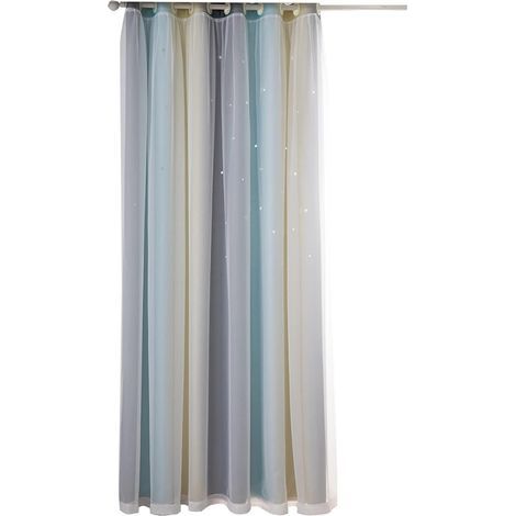 Rideaux Occultants étoiles Colorées, Design Double Couche pour Chambre de Filles, Salon, Rideaux de Fenêtre en Tissu Polyester Isolant (Beige 53" L x 95" L) (1/2)