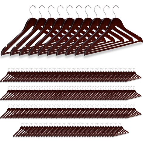 Set of 200 Relaxdays Wooden Clothes Hangers, Pants Rail, Skirts, Dresses, Jackets, 360° Swivel Hook, Brown