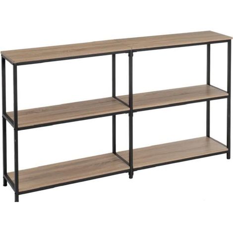 Table console, table d'entrée, étagère en panneaux de particules-métal noir - Longueur 160 x Profondeur 30 x Hauteur 95 cm- JUANIO