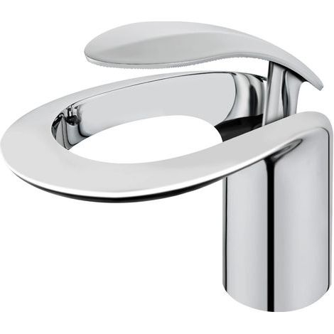 Robinets de salle de bain créatifs à trou unique, robinet cascade rond creux pour lavabo de salle de bain, robinet de lavabo chromé à poignée unique comprenant deux tuyaux standard américains de 3/8" (1/5)