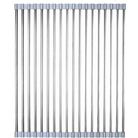 Égouttoir pliable en acier inoxydable avec rideau silicone, résistant à la chaleur, tapis isolant thermique, amovible et facile à nettoyer, noir 47×36 cm (18 tubes) (1/4)