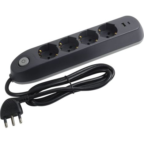 Multiprise électrique Poker 6 Places, 2 Prises USB et 4 Prises polyvalentes (Schuko 10/16 A et bipasso), multiprise électrique avec Interrupteur câble 1,5 m Prise 16 A, Robuste et Peu (1/5)