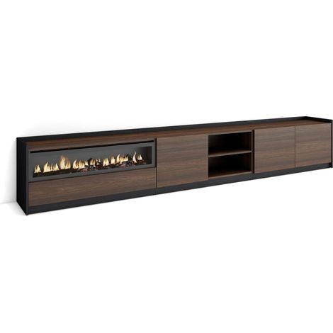 Mueble TV Frigiliana-02 de 310x50x37 cm con chimenea eléctrica, color roble oscuro y negro (1/4)