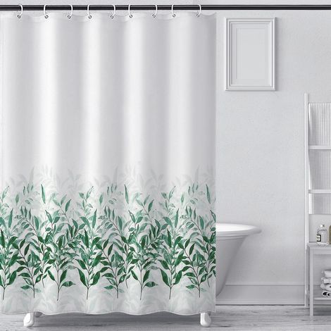 1 Rideau Douche 240x200 Plantes, Polyester Imperméable, Avec 16 Anneaux, Poids Bas, Pour Baignoire Salle De Bains (1/5)