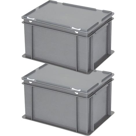 BRB 2 Euroboxen mit Deckel, LxBxH 400x300x230 mm, 21 Liter, grau