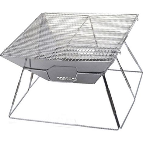 Barbecue pliable portable en acier inoxydable, idéal pour le camping et les pique-niques en extérieur. Fonctionne au charbon de bois. Parfait pour la maison et les pique-niques. (1/4)