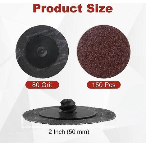 Disques de ponçage de 5 cm (2 pouces), 150 disques à changement rapide grain 80, disques de ponçage pour meuleuse droite pour la préparation de surface et le ponçage en bande (1/5)