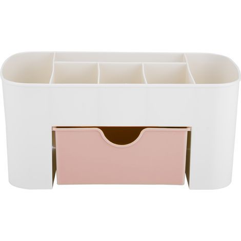 Pupitre de bureau multifonction avec tiroir, organiseur de fournitures et boîte de rangement pour maquillage, rose (1/5)