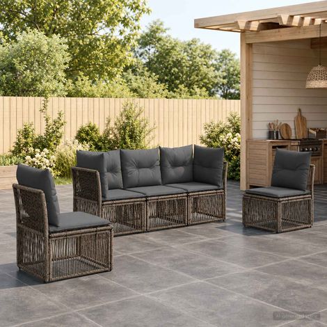 vidaXL Ensemble de canapé de jardin 5 pcs Gris polyrotin (1/5)