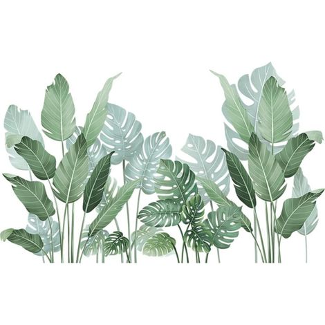 Lntyq 2 Pièces Autocollants Muraux, 30 x 90cm Stickers Muraux Décor Motif Feuilles Vertes Tropicales Autocollant Sticker Mural pour Salon Chambre Cuisine Bureau Décor