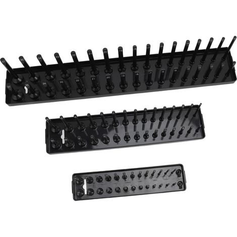Lot de 3 plateaux rangements douilles en plastique, support casiers outils multifonction pour garage coffre à outils, modèle métrique (1/5)