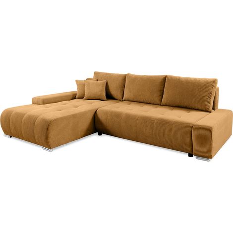 Ecksofa, links umwandelbar, 4-sitzig, Truhe Jonas, Cord Gelb