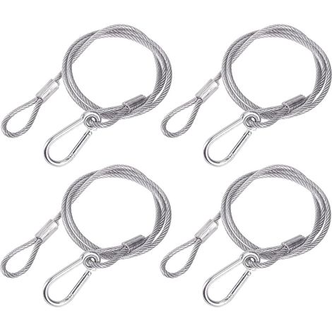 4Pack Elingue Securite Cable de Securite Acier Eclairage de Scene, 85cm Steel Safety Cable Chain Rope Light Hooks, élingue de Sécurité Corde Securite Acier Crochet Lumiere dj Clamps for Truss Bracket