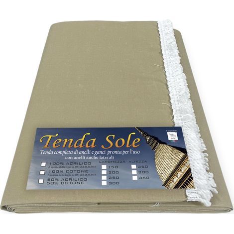 TENDA SOLE DA esterno GIARDINO balcone BEIGE Unito in Acrilico CONFEZIONATA in 6 Misure Cm. 200 x 250