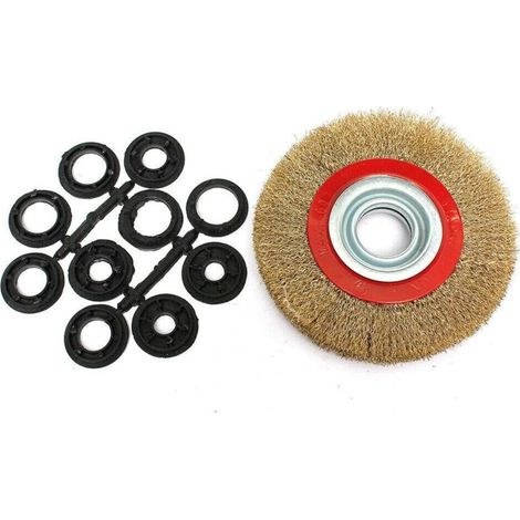 Brosse Circulaire en Acier Diamètre 150 mm , Plate avec 10 Anneaux pour touret à meuler, Meuleuse d'établi,Poncer/Nettoyer/Meuler/Décaper-DOU