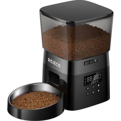 Distributeur de Croquettes - ROJECO - Programmation - Acier Inoxydable - Pour Chat - Intérieur