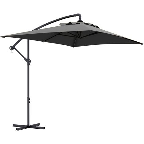Rechteckiger Freiarm-Sonnenschirm mit Kurbel, 6 Stahlrippen und UV-Schutz – Abmessungen 294 x 193 x 250 cm
