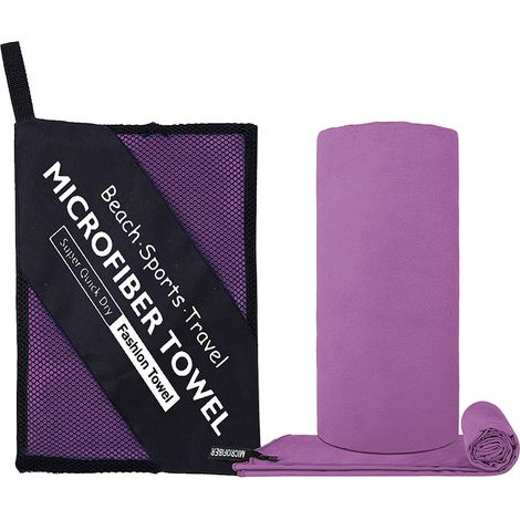 Schnelltrocknendes Mikrofaser-Sporthandtuch – Doppelseitiges Handtuch 76 x 152 cm für Yoga, Schwimmen und Fitness – Ultra-saugfähig, kompakt und tragbar, Lila-x