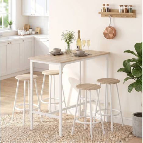 Set tavolo alto con 4 sgabelli, 5 pezzi, stile industriale, colore rovere (1/5)