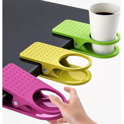 Portabicchiere laterale portatile per ufficio, portabevande grande, clip per bottiglia d'acqua, morsetto per bicchiere per casa, ufficio, gaming (1 pezzo, verde) (1/5)