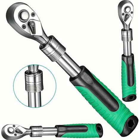 Jeu de clés à cliquet avec entraînement 1/4 pouce, poignée extensible, clé à 72 dents, fonction de dégagement rapide et réversible.