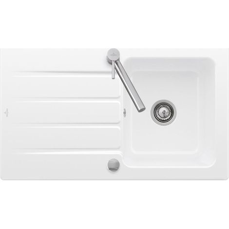 Villeroy & Boch – Évier 1 bac 86 x 51 cm – Céramique blanche – Vidage automatique inclus – Évier réversible pour encastrement
