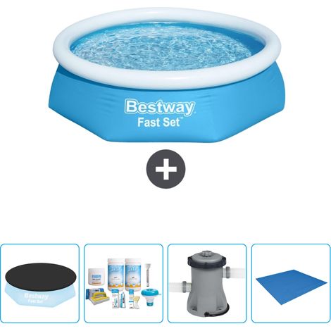 Bestway runder aufblasbarer Fast-Set-Pool – 244 x 61 cm – Blau – im Lieferumfang enthalten Accessoire CB1 (1/5)