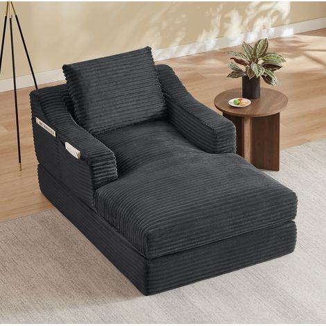Divano relax convertibile in letto, in velluto rigato grigio scuro a doppio strato (1/5)
