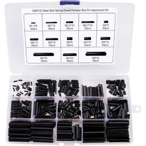 Goupille élastique Fendue Goupilles Fendues en Acier au Manganèse Assortiment Kit M1.5 M2 M2.5 M3 M4 M5 M6 avec la Boîte 390 Pièces (1/5)